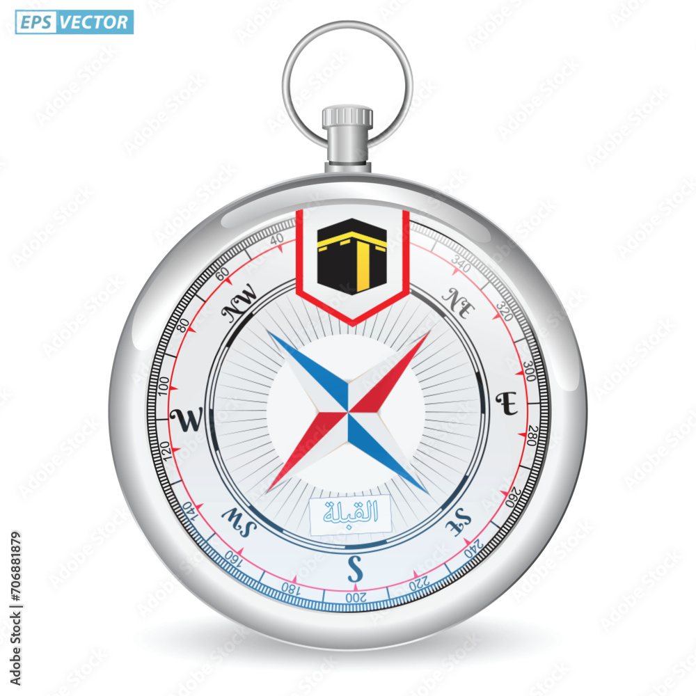 realistic wind compass for kabah direction or al haram mosque directional compass. 3D Render realistic wind compass for kabah direction or al haram mosque directional compass. 3D Render