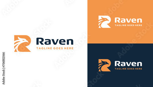 Initial Letter R Monogram with Simple Bird Head Logo Design