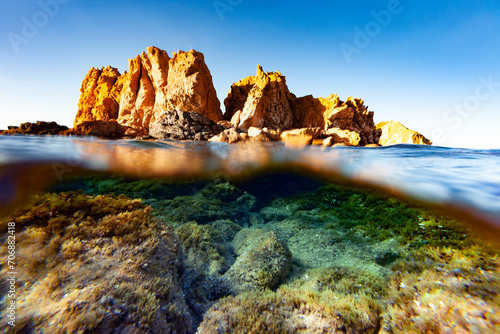 Tableau sur toile cala beach mediterranean sea view island minorca paradise seabed vision underwat