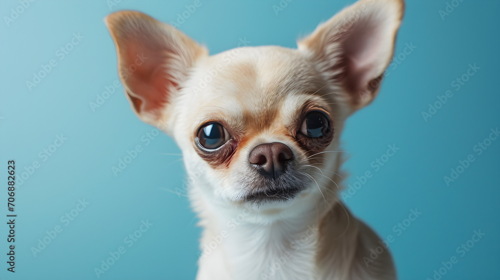 studio portrait of chihuahua dog isolated on blue background