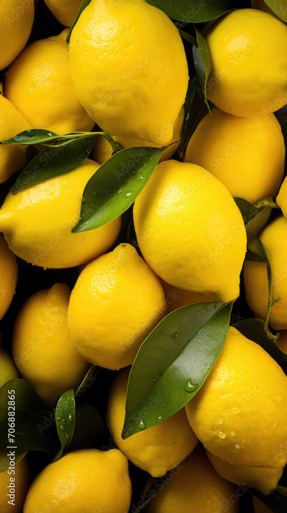 Fresh organic lemon fruits as background, top view