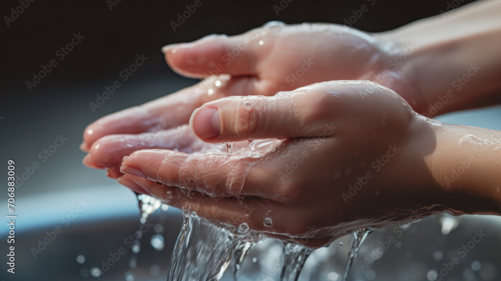 Fototapeta premium Female hands cupped together holding clear water
