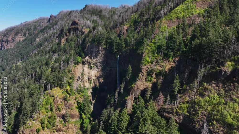 Aerial Orbit of Waterfall in Mountains Aerial Orbit of Waterfall in Mountains