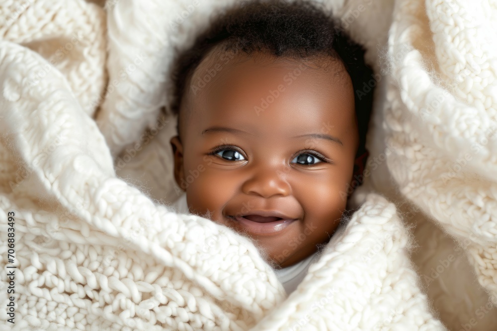 Joyful Baby Smiling While Wrapped in a Blanket Joyful Baby Smiling While Wrapped in a Blanket