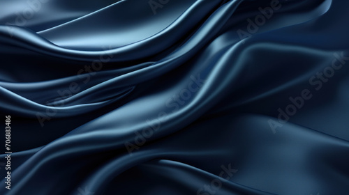 Close-up of smooth blue satin fabric, highlighting its luxurious texture and graceful folds.