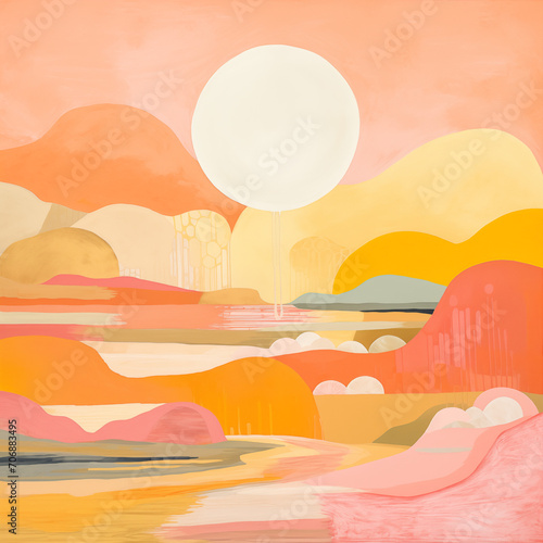 Pink Sky Abstract Wavy Mountains