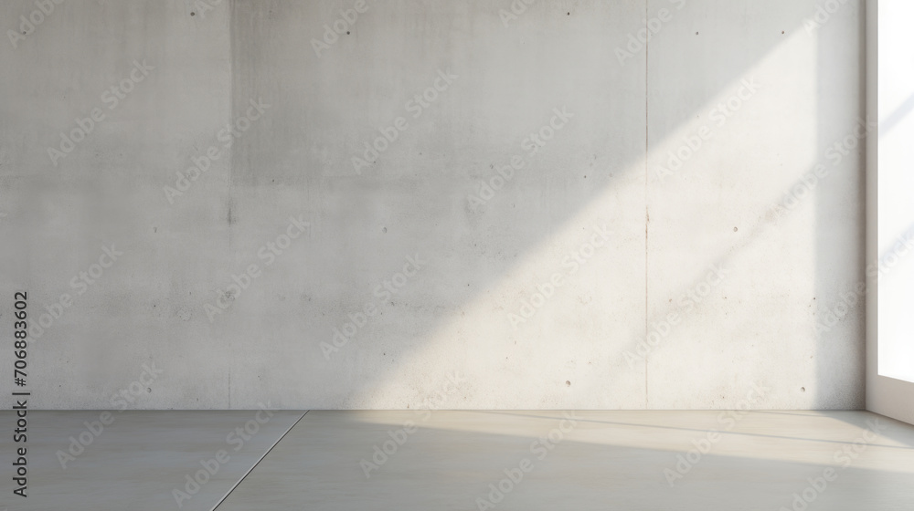 Minimalistic abstract light grey wall background for product presentation with sunlight shadow - obrazy, fototapety, plakaty 