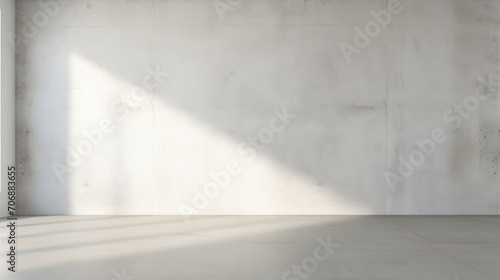 Minimalistic abstract light grey wall background for product presentation with sunlight shadow