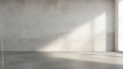 Minimalistic abstract light grey wall background for product presentation with sunlight shadow