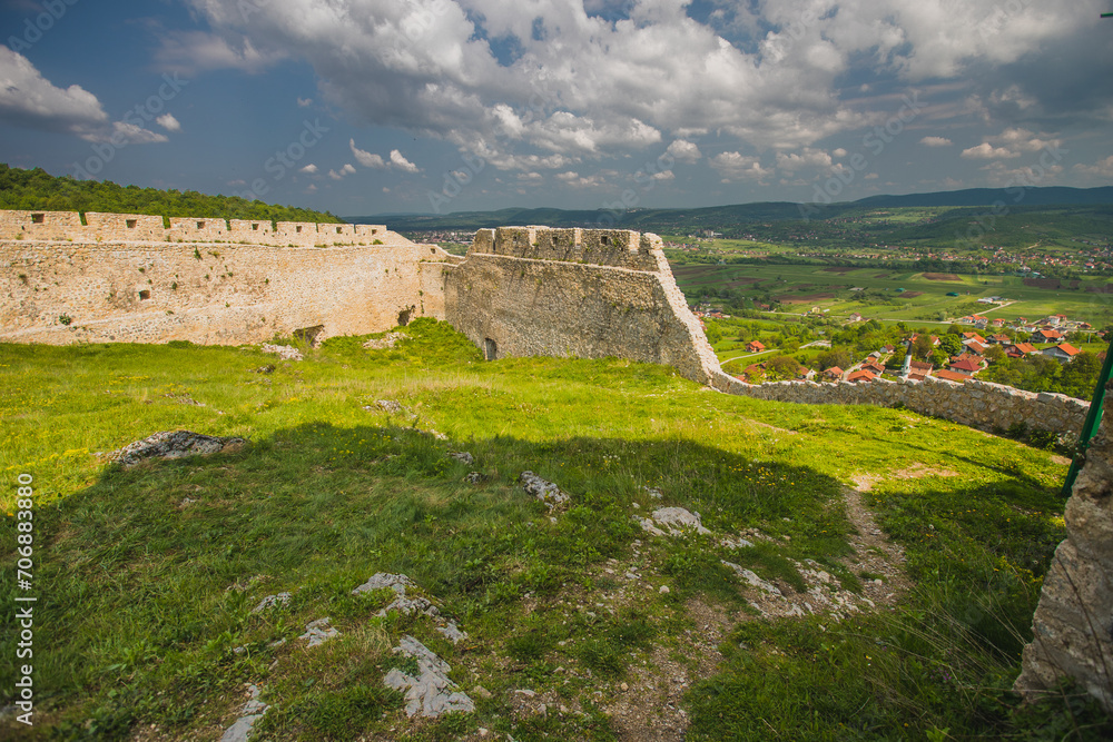 View from sokolacka kula or sokolac fort close to bihac, bosnia on a summer day. Close to Golubac village, south from bihac.