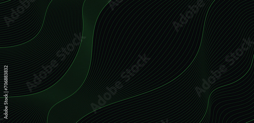 Black abstract background and green line wave 
