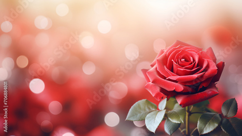 Beautiful red rose flower on nature bokeh background