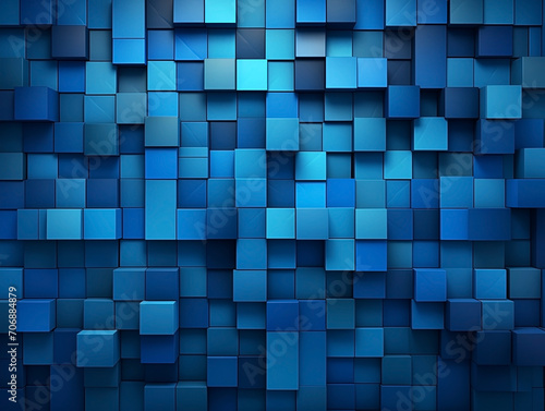 Flat colored with blue shaped blocks pop style. Geometrical abstract wallpaper. 3d render illustration style.