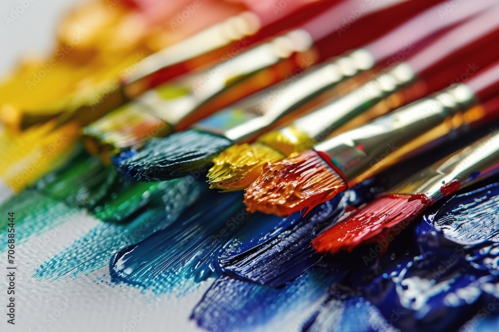 Fototapeta premium A close-up view of a bunch of paint brushes. Perfect for art enthusiasts and creative projects