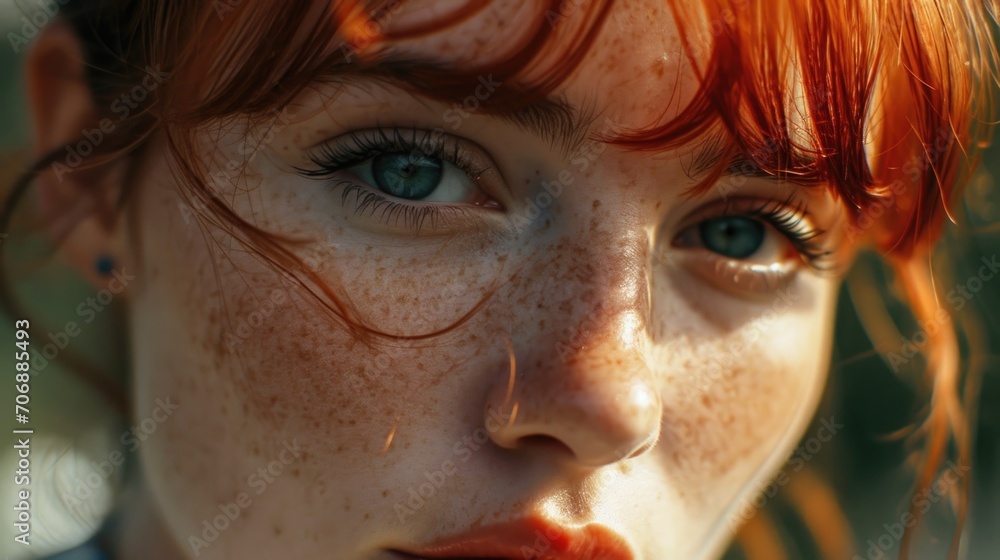 A detailed close-up of a woman's face with natural freckles. Perfect for beauty, skincare, or natural makeup concepts A detailed close-up of a woman's face with natural freckles. Perfect for beauty, skincare, or natural makeup concepts