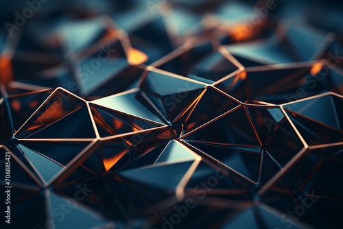 Stylized, geometric shapes forming a simplified blockchain.