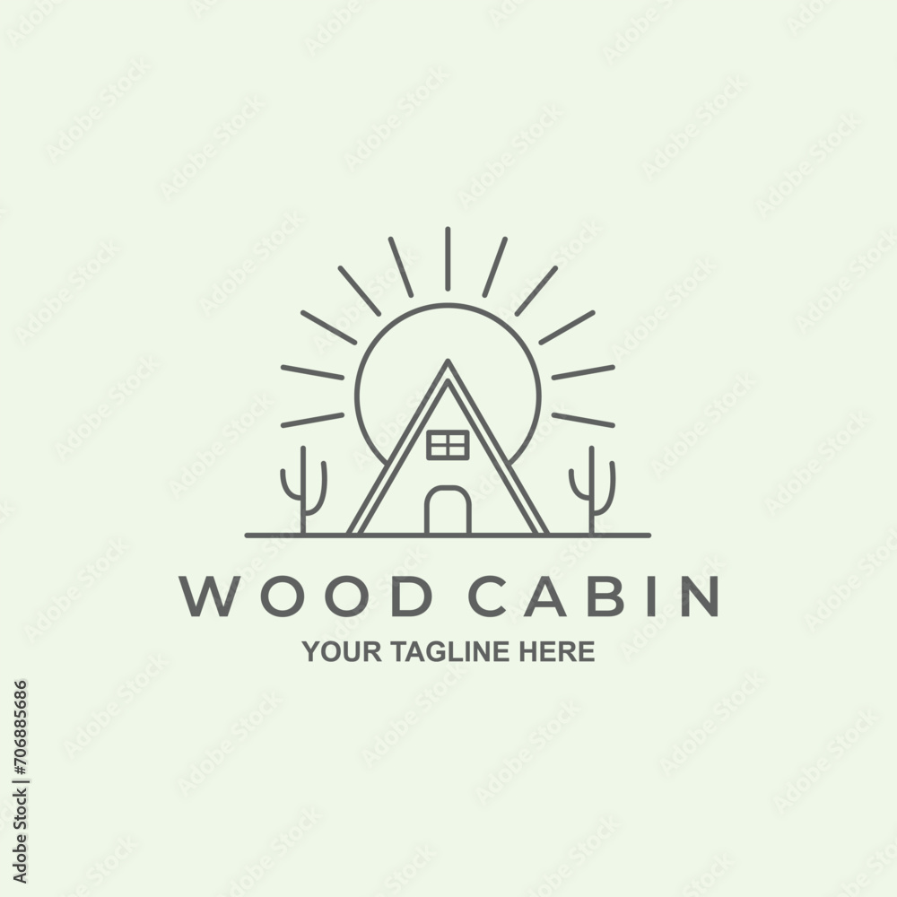 cabin wood outdoor minimalist illustration logo design line art