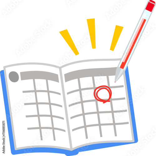 赤い丸印を書きこんだスケジュール帳