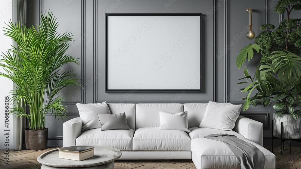 Frame mockup in home interior, 3d render Frame mockup in home interior, 3d render