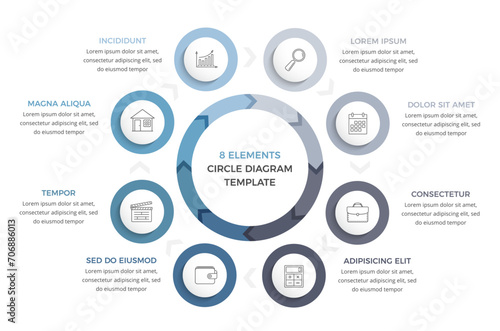 Circle infographic template with eight elements, business infographics, vector eps10 illustration