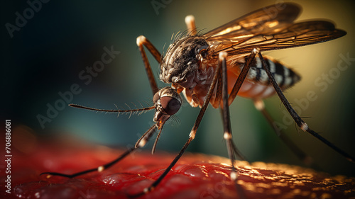 Aedes aegypti Mosquito. Close up a Mosquito sucking human blood,Mosquito Vector-borne diseases,Chikungunya