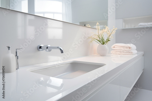 Minimalistic white sink. Purity. Cleaning for spring