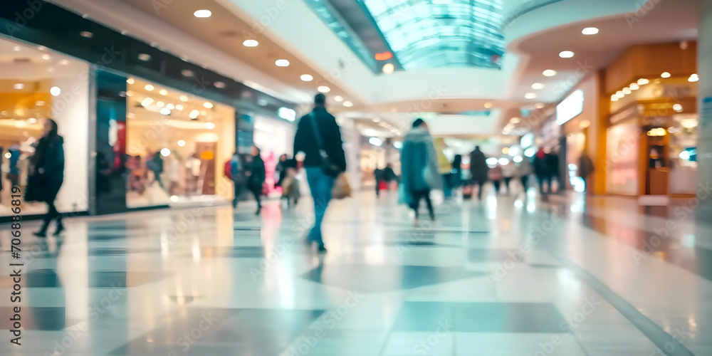 Fototapeta premium blurred background of people walking in shopping mall - abstract blurred soft focus backdrop