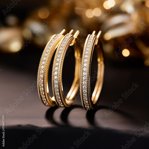 Diamond studded earrings, gold earrings, luxury luxury, fine jewelry, wedding Valentine\'s Day gifts