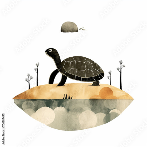 turtle in the water illustration vector illustration, stamp look, in the style of jon klassen, george ault, white background, richard serra, mid-century illustration photo