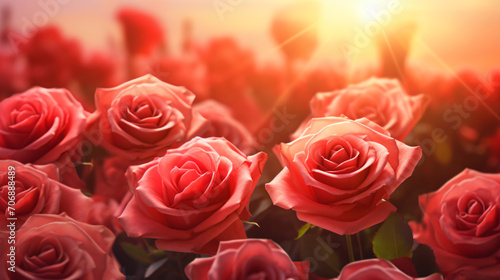 Beauty of roses in the sun Valentines Day background