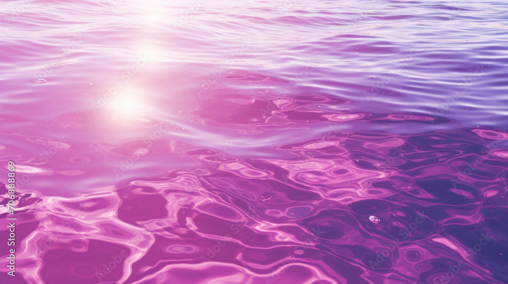 The warm glow of sunlight reflecting on a serene rippling water surface with a vibrant pink hue.