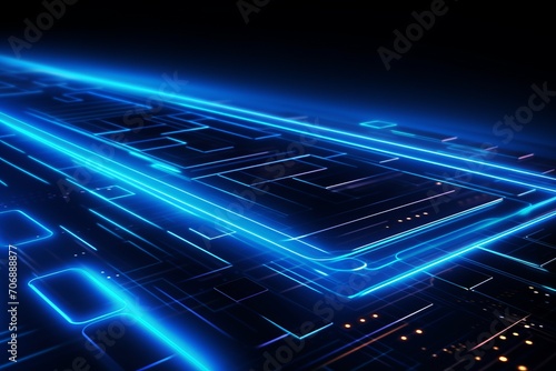 Internet Connection Grid Blockchain Technology Hub Blue Background.