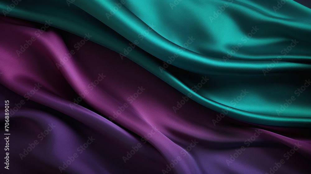Obraz premium Elegant waves of blue and purple satin fabric, showcasing a silky texture and luxurious design.