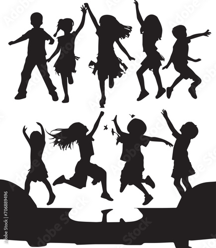 Childs silhouette dancing masty on white background