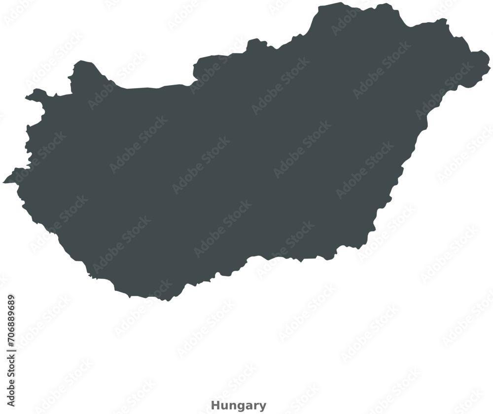 Map of Hungary, Central Europe. This elegant black vector map is ideal for graphic design, artistic projects, educational purposes, and versatile media use, adaptable to various settings and resolutio
