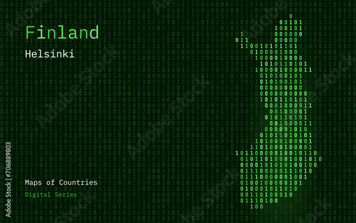 Finland Map Shown in Binary Code Pattern. Matrix numbers, zero, one. World Countries Vector Maps. Digital Series