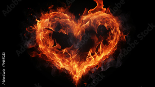 Blazing heart love or passion concept. Isolated on black background