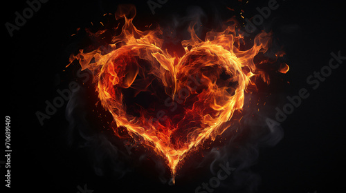Blazing heart love or passion concept. Isolated on black background