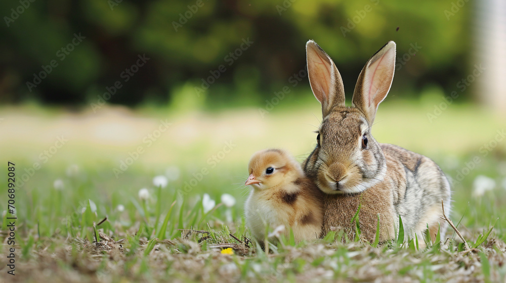 Best friends bunny rabbit and chick. AI Generative Best friends bunny rabbit and chick. AI Generative