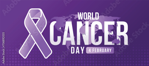 World cancer day text cross purple world map and lavender cancer ribbon sign on dark purple texture background vector design