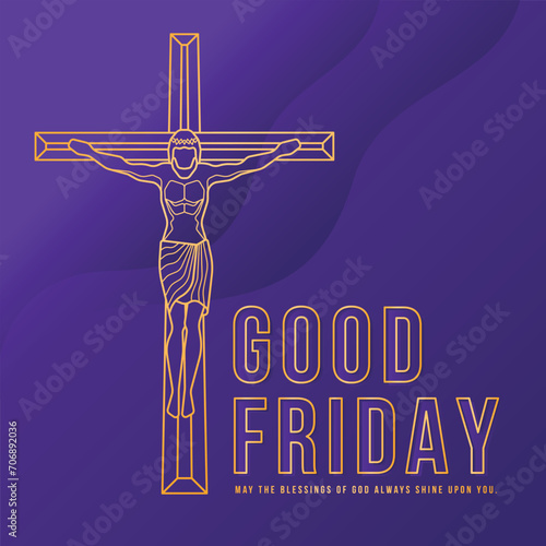 Good friday abstract modern gold line jesus christ crucified sign on purple background vector design