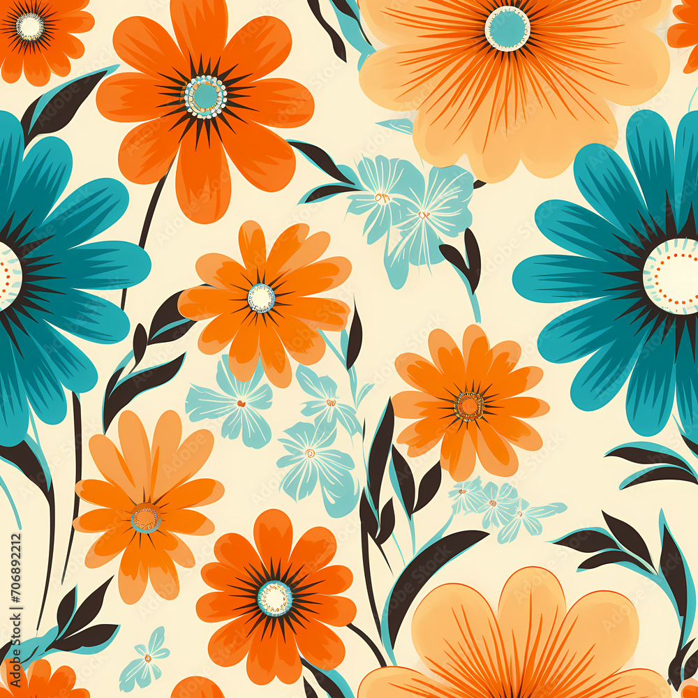 Groovy 70's Retro Floral Seamless Pattern