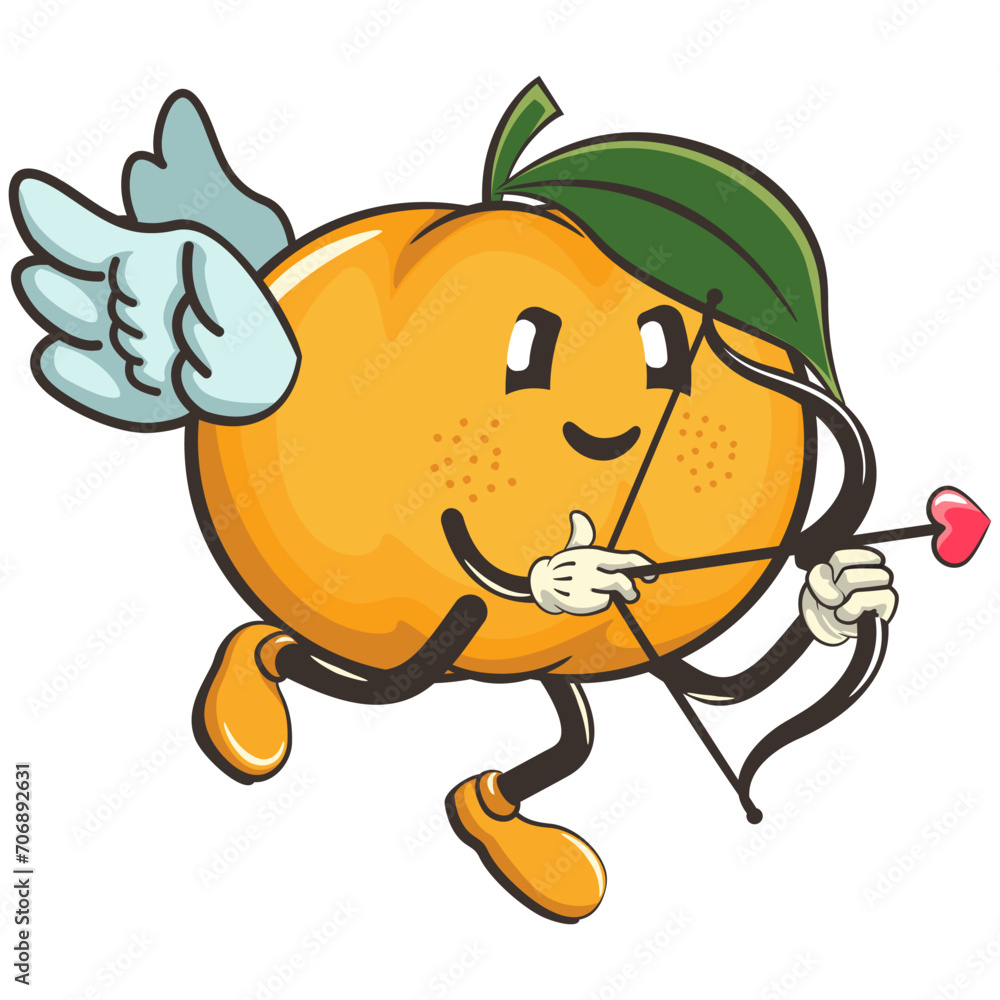 vector illustration of cute mandarin orange character mascot being cupid with arrow of love, work of handmade vector illustration of cute mandarin orange character mascot being cupid with arrow of love, work of handmade