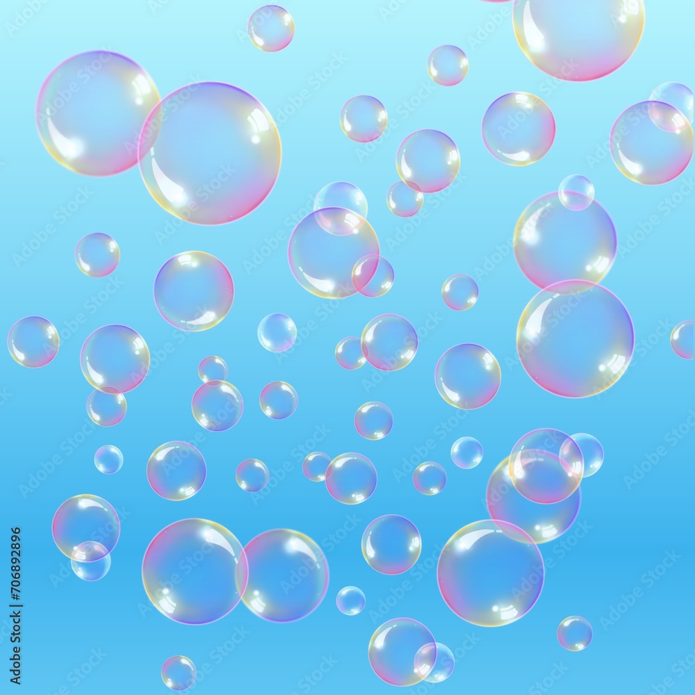 Soap bubbles in the air with blue gradation background