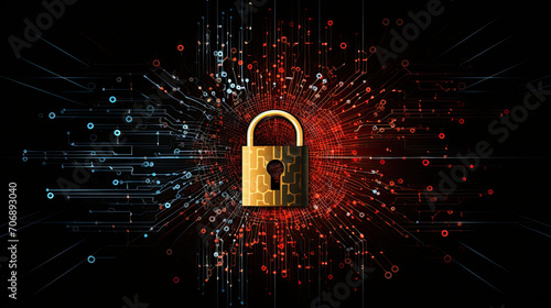 Cyberspace privacy and security concept, padlock icon on technology background.