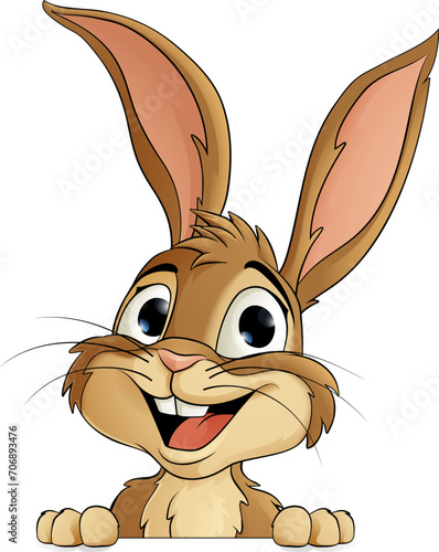 The Easter bunny or other fun rabbit cartoon character peeking around sign illustration