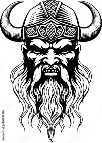 A Viking warrior or barbarian gladiator man mascot face looking strong wearing a helmet. In a retro vintage woodcut style.