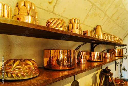 Copper cookware in the kitchen