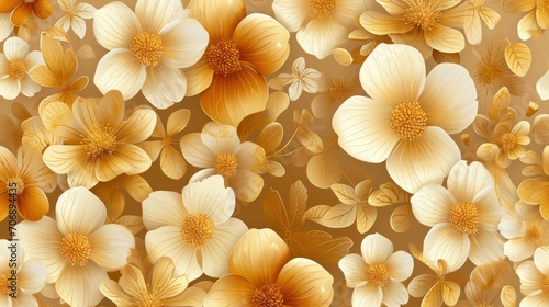 vector golden flowers background flat style 