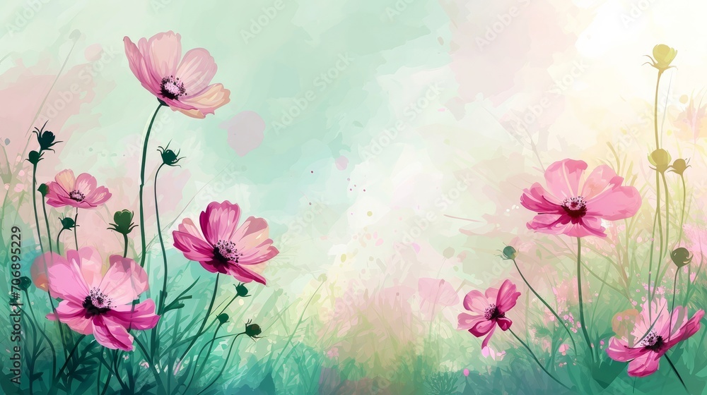 vector natural background with watercolor flowers 